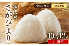 先行予約 [令和7年産] ＜定期便12回＞ 特A評価 さがびより 無洗米 10kg×12回