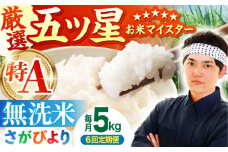 【全6回定期便】さがびより 無洗米 5kg【五つ星お米マイスター厳選】 [HBL026] 定期便 定期 特A評価 特A 佐賀 ブランド米 無洗米 ご飯 米 お米