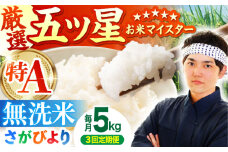 【全3回定期便】さがびより 無洗米 5kg【五つ星お米マイスター厳選】 [HBL025] 定期 定期便 特A評価 特A 佐賀 ブランド米 無洗米 ご飯 米 お米