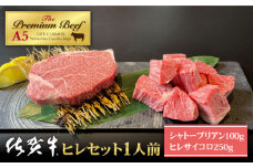 【A5ランク 超希少部位】佐賀牛 ヒレセット 1人前 ( シャトーブリアン 100g+ヒレ サイコロステーキ 250g ) 【山下牛舎】 [HAD096]
