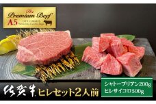 【A5ランク 超希少部位】佐賀牛 ヒレセット 2人前 ( シャトーブリアン 200g+ヒレ サイコロステーキ 500g ) 【山下牛舎】 [HAD097]