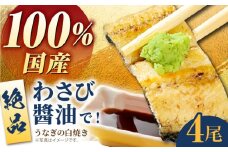 【わさび醤油でいただく】国産うなぎ 白焼き 4尾【魚正】 [HBV007]
