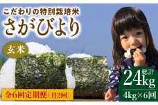 【月2回発送】【全6回定期便】特別栽培米 玄米 さがびより 4kg【北原農園】[HCA013]