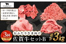 【全3回定期便】おふたりさま向け 佐賀牛 普段使いセットB【田中畜産牛肉店】 [HBH111]