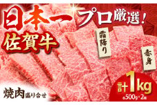 【2度の農林水産大臣賞】佐賀牛 焼肉 盛り合わせ 1.0kg ( 霜降り・赤身 各500g ) 【田中畜産牛肉店】 [HBH062] / 牛肉 肉 精肉 佐賀牛 黒毛和牛 焼肉 焼肉用 霜降り 赤身 キャンプ BBQ 佐賀県