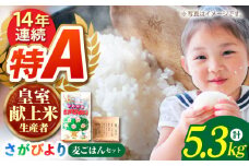 【先行予約】【皇室献上米生産者のお米と麦】令和6年産  さがびより ( 精米 ) 5kg・大麦 ( 精麦丸麦 ) 300gのセット【かづやの農園】[HAP015]