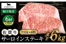 【全6回定期便】【隔月発送】佐賀牛 サーロインステーキ 1.0kg ( 250g×4枚 ) 【田中畜産牛肉店】 [HBH127]