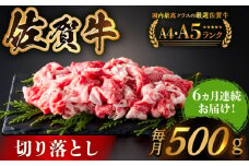 【様々な料理に使いやすい】＜全6回定期便＞佐賀牛切り落とし 500g【がばいフーズ】佐賀牛 A5 しゃぶしゃぶ すき焼き 牛丼 切落とし 切り落し 牛肉 和牛 黒毛和牛 小分け 冷凍 きりおとし 佐賀 佐賀県 6ヶ月 6回 定期 [HCS030]