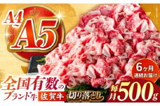 【様々な料理に使いやすい】＜全6回定期便＞佐賀牛切り落とし 500g【がばいフーズ】佐賀牛 A5 しゃぶしゃぶ すき焼き 牛丼 切落とし 切り落し 牛肉 和牛 黒毛和牛 小分け 冷凍 きりおとし 佐賀 佐賀県 6ヶ月 6回 定期 [HCS030]