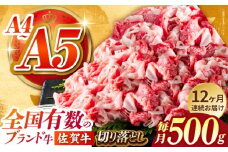 【様々な料理に使いやすい】＜全12回定期便＞佐賀牛切り落とし 500g【がばいフーズ】佐賀牛 A5 牛丼 切落とし 切り落し 牛肉 和牛 黒毛和牛 小分け 冷凍 きりおとし 佐賀  12ヶ月 12回 定期 [HCS031]