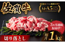 【様々な料理に使いやすい】＜全3回定期便＞佐賀牛切り落とし 1kg（500g×2パック）【がばいフーズ】佐賀牛 A5 牛丼 切落とし 切り落し 牛肉 和牛 黒毛和牛 小分け 冷凍 きりおとし 佐賀 3ヶ月 3回 定期 [HCS032]