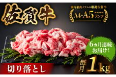【様々な料理に使いやすい】＜全6回定期便＞佐賀牛切り落とし 1kg（500g×2パック）【がばいフーズ】佐賀牛 A5 牛丼 切落とし 切り落し 牛肉 和牛 黒毛和牛 小分け 冷凍 きりおとし 佐賀 6ヶ月 6回 定期 [HCS033]