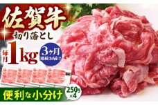 【全3回定期便】佐賀牛 切り落とし 1kg ( 250g×4パック )【山下牛舎】 [HAD153] 小分け 真空パック 黒毛和牛 牛肉 和牛
