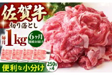 【全6回定期便】佐賀牛 切り落とし 1kg ( 250g×4パック )【山下牛舎】 [HAD154] 小分け 真空パック 黒毛和牛 牛肉 和牛