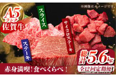 【全12回定期便】佐賀牛 赤身満喫コース（ヒレ・赤身ステーキ・赤身スライス）総計2.8kg 【がばいフーズ】 [HCS120]
