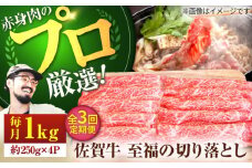 【牧場直送】【3回定期便】佐賀牛 至福の切り落とし 1kg（250g×4パック）【佐賀セントラル牧場】佐賀県産 牛肉 切り落とし スライス 小分け 国産 牛肉 きりおとし すき焼き しゃぶしゃぶ 九州 佐賀県 白石町 [IAH094]