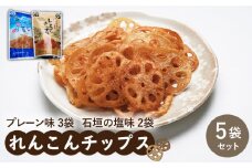 【ギフトにもおすすめ！】れんこんチップス 5袋入り（プレーン味×3袋/石垣の塩味×2袋）【有限会社マルハ園芸】 [ICC005]
