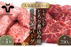 【牧場直送】人気返礼品セット！手ごねハンバーグ 4個＆しろいし牛 とろり煮込み用 700g【佐賀セントラル牧場】佐賀県産 肉 お肉 牛肉 食べ比べ ハンバーグ カレー シチュー 詰め合わせ 九州 佐賀県 白石町 [IAH114]