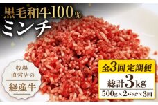 【小分けがうれしい！】【3回定期便】牧場直営店の黒毛和牛100%ミンチ 1000g（500g×2パック）【川﨑畜産】佐賀県産 牛 牛肉 牛挽き肉 牛挽肉 挽肉 挽き肉 ひき肉 小分け お肉 肉 冷凍 佐賀県産 九州 佐賀県 白石町 [IAX020]
