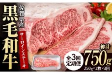 【3回定期便】佐賀県産 黒毛和牛 贅沢 サーロインステーキ 250g×1枚【いろは精肉店】佐賀県産 佐賀産和牛 牛肉 国産 肉 和牛 サーロイン ステーキ さーろいん すてーき 冷凍 白石町 九州 定期便 人気 高評価 九州 佐賀県 白石町 [IAG084]