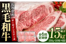 【6回定期便】佐賀県産 黒毛和牛 贅沢 サーロインステーキ 250g×10枚（計2.5kg）【いろは精肉店】佐賀県産 佐賀産和牛 牛肉 国産 肉 和牛 サーロイン ステーキ さーろいん すてーき 冷凍 白石町 九州 定期便 人気 高評価 九州 佐賀県 白石町 [IAG097]