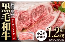 【3回定期便】佐賀県産 黒毛和牛 贅沢 サーロインステーキ 200g×2枚（計400g）【いろは精肉店】佐賀県産 佐賀産和牛 牛肉 国産 肉 和牛 サーロイン ステーキ さーろいん すてーき 冷凍 白石町 九州 定期便 人気 高評価 九州 佐賀県 白石町 [IAG099]