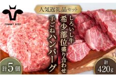 【牧場直送】人気返礼品セット！しろいし牛 手ごねハンバーグ 5個＆希少部位 焼肉用 盛り合わせ 420g【佐賀セントラル牧場】佐賀県産 肉 お肉 牛肉 2種 食べ比べ ハンバーグ 焼き肉 詰め合わせ 九州 佐賀県 白石町 [IAH179]