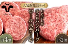 【牧場直送】人気返礼品セット！しろいし牛 手ごねハンバーグ 5個＆牛肉100%ふんわりロールステーキ 4個【佐賀セントラル牧場】佐賀県産 肉 お肉 牛肉 食べ比べ ハンバーグ ロール ステーキ 惣菜 おかず 個包装 詰め合わせ 九州 佐賀県 白石町 [IAH183]
