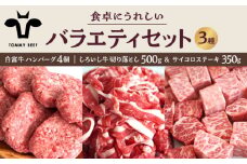 【牧場直送】食卓にうれしいバラエティ セット（白富牛 手ごねハンバーグ 4個＆切り落とし 500g＆サイコロステーキ 350g）【佐賀セントラル牧場】佐賀県産 牛肉 お肉 肉 切り落とし ステーキ ハンバーグ 詰め合わせ 九州 佐賀県 白石町 [IAH192]