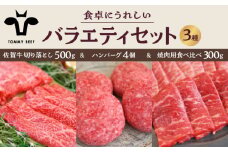 【牧場直送】佐賀牛 食卓にうれしいバラエティ セット（切り落とし 500g＆ハンバーグ 4個＆焼肉用食べ比べ 300g）【佐賀セントラル牧場】佐賀県産 牛肉 お肉 肉 切り落とし 焼肉 ハンバーグ 食べ比べ 詰め合わせ 九州 佐賀県 白石町 [IAH208]