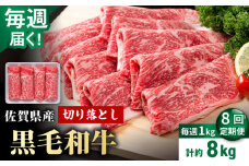 【圧倒的リピート率！】【8回定期便】毎週届く！ 佐賀県産 黒毛和牛 贅沢 切り落とし 1kg/回（計8kg） 2ヶ月分【いろは精肉店】佐賀県産 佐賀産和牛 切落し 牛肉 国産 肉 和牛 すき焼き しゃぶしゃぶ 切り落とし 冷凍 九州 人気 高評価 九州 佐賀県 白石町 [IAG206]