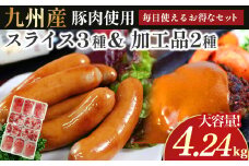 OC-4 N45F お肉大好き！豚肉３種 スライス 3kg ＆ 加工品 ２種 1.24kg【合計4.24kg】 スライス肉 薄切り 細切れ こま切れ コマ切れ モモ肉 生姜焼き用 お肉 デイリーウインナー ハンバーグのタネ ハンバーグ 粗びき 粗挽き セット品 冷凍便 人気 太良町 国産