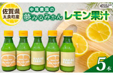 中尾農園の夢みるみかん レモン果汁 5本  レモン 檸檬 果汁 レモン果汁 果汁100% 柑橘 フルーツ くだもの 果物 飲料 ドレッシング 調味料 ビタミン豊富 国産 月の引力が見える町 おいしい 減農薬 ギフト 贈答品 贈り物 佐賀県 太良町 NA15