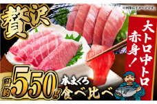 本マグロセット 計約550g（大トロ・中トロ・赤身セット） 長崎県/長崎県漁業協同組合連合会 [42ZZAC002] マグロ トロ 赤身 刺身 柵 まぐろ 鮪 養殖 大トロ 中とろ 海鮮丼 魚 海鮮 海産物 