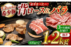【月1回約1.2kg×3回定期便】大西海SPF豚 背ロース＆バラ（焼肉用）計約3.6kg 長崎県/長崎県農協直販 [42ZZAA105]