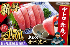 【全6回定期便】本マグロ 中トロ・赤身セット(計約450g) 長崎県/長崎県漁業協同組合連合会 [42ZZAC010] マグロ 中トロ 赤身 刺身 長崎 養殖