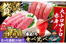 【全6回定期便】本マグロセット 計約550g(大トロ・中トロ・赤身セット) 長崎県/長崎県漁業協同組合連合会 [42ZZAC012] マグロ 中トロ 赤身 刺身 長崎 養殖