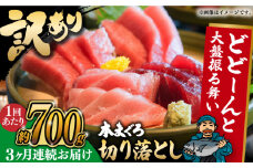 【全3回定期便】【訳あり】本マグロ切り落とし(約700g) 長崎県/長崎県漁業協同組合連合会 [42ZZAC013] マグロ 刺身 長崎 養殖