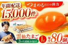 【全3回定期便】雲仙たまご Lサイズ80個(75個＋割れ補償5個入り) 長崎県/塚ちゃん雲仙たまご村 [42ACAE017] 卵 玉子 タマゴ 鶏卵 長崎 島原 九州 3ヶ月 3か月