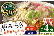 【全12回定期便】《具材付》長崎冷凍皿うどん 総計48食（4食×12回）長崎県/ひふみ [42AABZ012] 皿うどん 麺 麺類 スープ 冷凍 小分け 具付き 簡単調理 ギフト 長崎