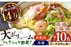 【全12回定期便】《具材付》長崎冷凍ちゃんぽん 総計120食（10食×12回）長崎県/ひふみ [42AABZ019] ちゃんぽん 麺 麺類 スープ 冷凍 小分け 具付き 簡単調理 ギフト 長崎