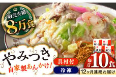 【全12回定期便】《具材付》長崎冷凍皿うどん 総計120食（10食×12回）長崎県/ひふみ [42AABZ025] 皿うどん 麺 麺類 スープ 冷凍 小分け 具付き 簡単調理 ギフト 長崎