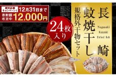 【期間限定！～12月31日まで寄附額改定中】「 長崎蚊焼干し 」 計24枚入り 規格外 干物 セット ／ 訳あり わけあり 不揃い 小さめ あじ さば かます ひらあじ ご飯のお供 魚介 海の幸 蚊焼干し 秘伝のねかせダレ ベアーフーズ水産食品センター 長崎県 長崎市