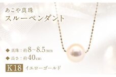 あこや真珠(8-8.5mm珠)スルーペンダント／K18イエローゴールド ジュエリー アクセサリー あこや 宝石 国産 長崎 長崎県 園田真珠 お祝い 贈答 プレゼント 成人式 卒業式 入学式 結婚式 記念日 誕生日 フォーマル ジュエリーケース レディース ファッション シンプル