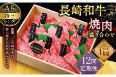 【全12回定期便】【A4～A5特上ランク】長崎和牛 焼肉 盛り合わせ (特上) 約1kg 牛肉 肉 牛 和牛 国産牛 長崎和牛