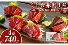 【7営業日以内発送】くじら 赤肉4種詰め合わせ (小切れ・胸肉・背肉・特選) 合計740g ／ 鯨 クジラ肉 鯨料理 セット 詰め合わせ 珍味