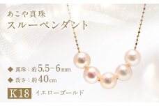 あこや真珠 (5.5－6mm珠、5粒) スルーペンダント K18イエローゴールド ／ ジュエリー アクセサリー パール 長崎県 長崎市 園田真珠