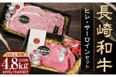 【全6回定期便】【A4～A5ランク・高級部位の詰め合せ】長崎和牛 ヒレ・サーロインセット ／ 合計4.8kg 合計牛肉 肉 牛 和牛 国産 赤身 長崎和牛 フィレ 長崎県 長崎市