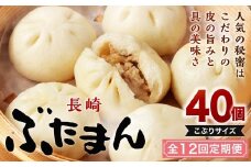 【全12回定期便】 長崎ぶたまん 40個(10個入×4パック) ／ ぶたまん 中華まん 肉まん 豚 豚肉 中華 冷蔵 小分け お取り寄せ おやつ グルメ 国産 惣菜 長崎 長崎県産 長崎県 長崎市