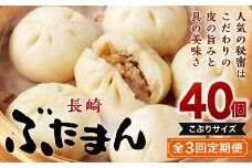 【全3回定期便】長崎ぶたまん 40個(10個入×4パック) ／ ぶたまん 中華まん 肉まん 豚 豚肉 中華 冷蔵 小分け お取り寄せ おやつ グルメ 国産 惣菜 長崎 長崎県産 長崎県 長崎市